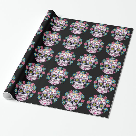 Dia de los Muertos Skull Cadeaupapier (Uitgerold)