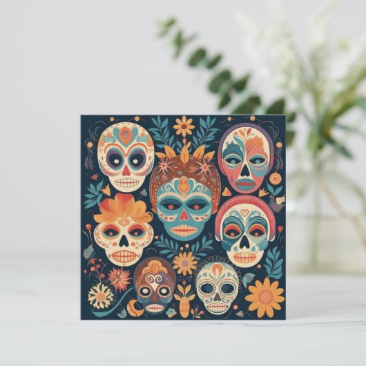 "Dia de los Muertos", Skull Canvas Studio Kaart (Staand voorkant)