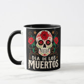 Dia de los muertos skull en bloemen mok (Links)