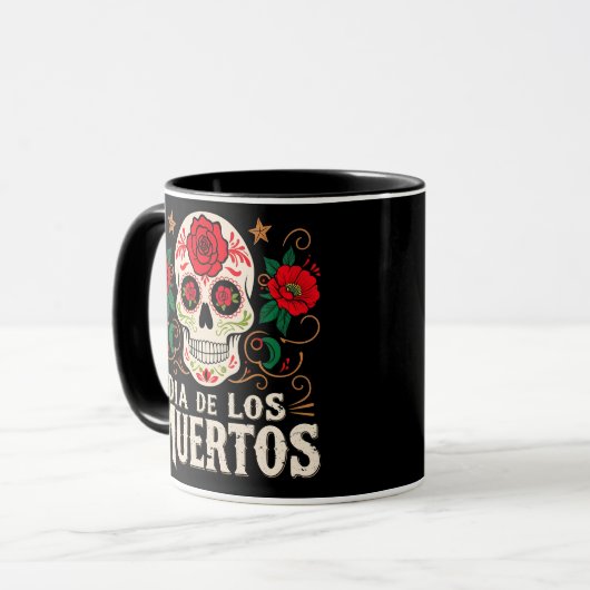 Dia de los muertos skull en bloemen mok (Voorkant links)