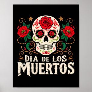 Dia de los muertos skull en bloemen poster