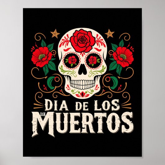 Dia de los muertos skull en bloemen poster (Voorkant)