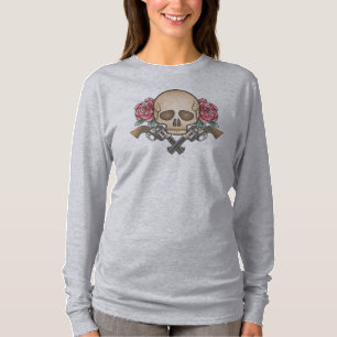Dia de los Muertos Skull en Pistolen   Shirt Sleev