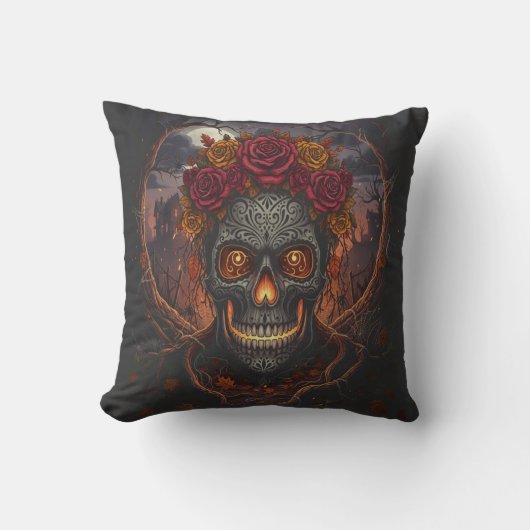 Día de los Muertos Skull, Gothic throw pillow Kussen (Voorkant)