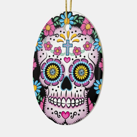 Dia de los Muertos Skull Keramisch Ornament (Links)