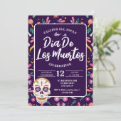 Dia de los Muertos Skull Mexicaanse Fiesta Uitnodi Kaart (Staand voorkant)