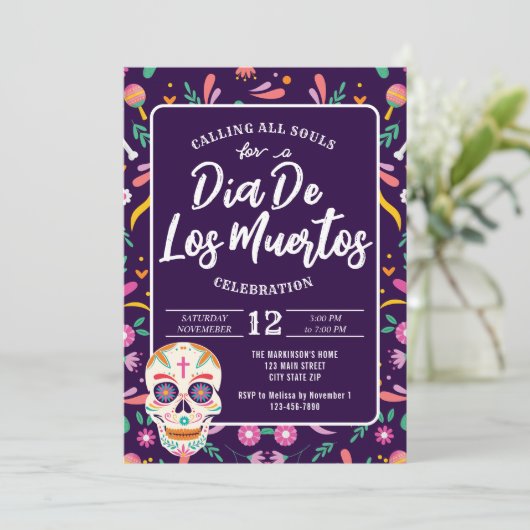 Dia de los Muertos Skull Mexicaanse Fiesta Uitnodi Kaart (Staand voorkant)
