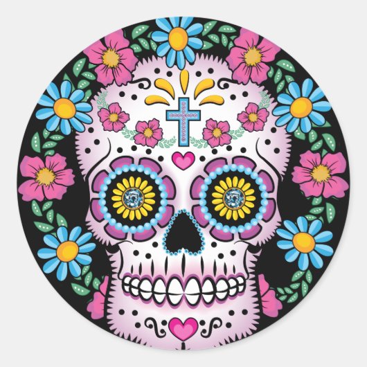 Dia de los Muertos Skull Ronde Sticker (Voorkant)