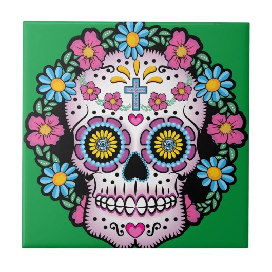 Dia de los Muertos Skull Tegeltje (Voorkant)