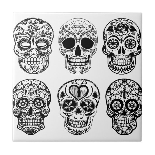 Dia de los Muertos Skulls (Dag van de dood) Tegeltje (Voorkant)