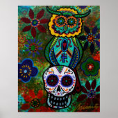 dia de los muertos skulls owl poster (Voorkant)
