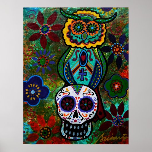 dia de los muertos skulls owl poster (Voorkant)