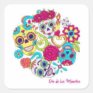 Dia de Los Muertos Skulls Vierkante Sticker