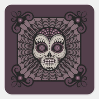 Dia de los Muertos spinnenwebschedel Vierkante Sticker
