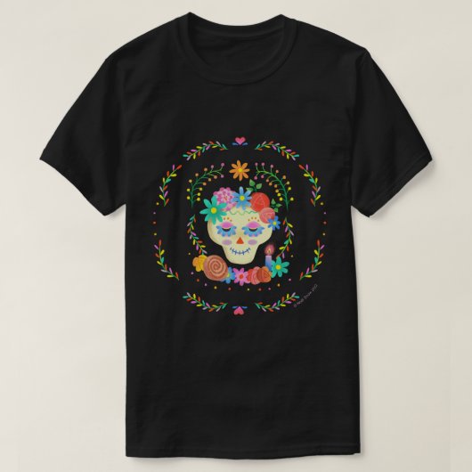 Día de los Muertos Sugar Skull Circular Design T-shirt (Design voorkant)