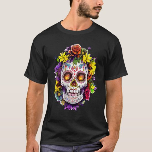 Dia de los Muertos Sugar Skull Day of the Dead Flo T-shirt (Voorkant)
