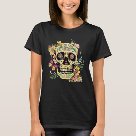 Dia De Los Muertos Sugar Skull Flower Day Of The D T-shirt (Voorkant)