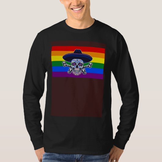 Dia De Los Muertos Sugar Skull Gay Pride Flag Mexi T-shirt (Voorkant)