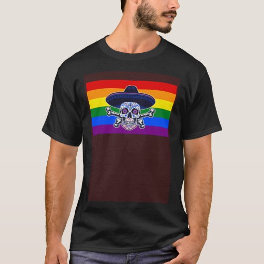 Dia De Los Muertos Sugar Skull Gay Pride Flag Mexi T-shirt (Voorkant)