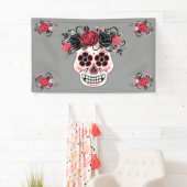 Dia de los Muertos Sugar Skull, grijs Spandoek (Insitu)