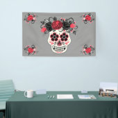 Dia de los Muertos Sugar Skull, grijs Spandoek (Beurs)