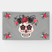 Dia de los Muertos Sugar Skull, grijs Spandoek (Horizontaal)
