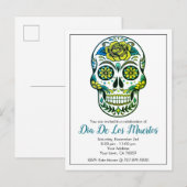 Dia de los Muertos Sugar Skull met bloemen Uitnodiging Briefkaart (Voorkant / Achterkant)