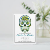 Dia de los Muertos Sugar Skull met bloemen Uitnodiging Briefkaart (Staand voorkant)
