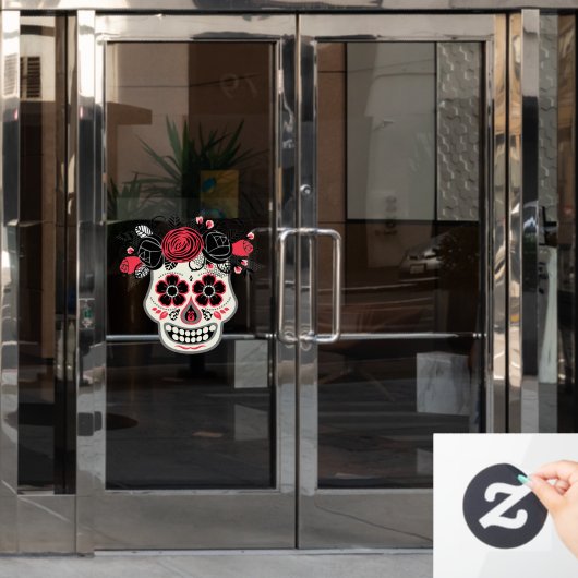 Dia de los Muertos Sugar Skull met zwarte Rozen Raamsticker (Kantoordeur)