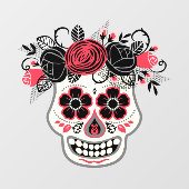Dia de los Muertos Sugar Skull met zwarte Rozen Raamsticker (Vel)