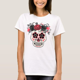 Dia de los Muertos Sugar Skull met zwarte Rozen T-shirt