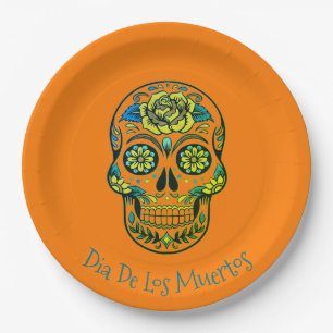 Dia De Los Muertos Sugar Skull Party Oranje Papieren Bordje