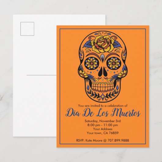 Dia De Los Muertos Sugar Skull Party Uitnodiging Briefkaart (Voorkant / Achterkant)