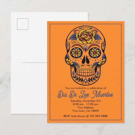 Dia De Los Muertos Sugar Skull Party Uitnodiging Briefkaart (Voorkant / Achterkant)