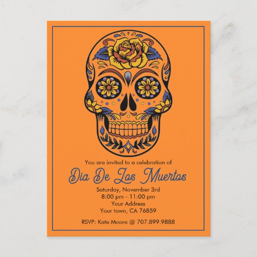 Dia De Los Muertos Sugar Skull Party Uitnodiging Briefkaart (Voorkant)