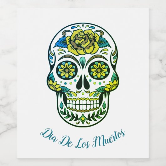Dia De Los Muertos Sugar Skull Party Wit Wijn Etiket (Enkel label)