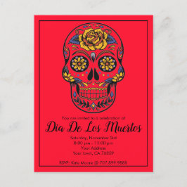 Dia De Los Muertos Sugar Skull Red Uitnodiging Briefkaart