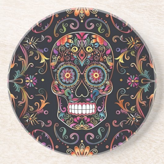 Dia de los Muertos Sugar Skull Stone Zandsteen Onderzetter (Voorkant)
