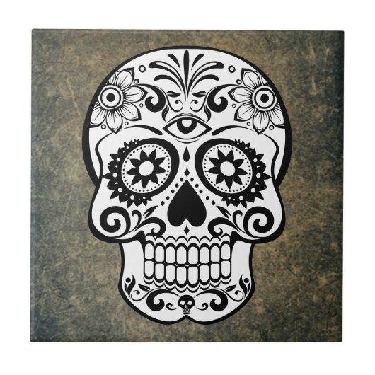 Dia De Los Muertos Sugar Skull Tegeltje (Voorkant)