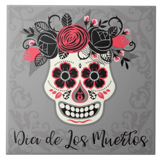 Dia de los Muertos Sugar Skull Tegeltje (Voorkant)