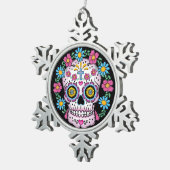 Dia de los Muertos Sugar Skull Tin Sneeuwvlok Ornament (Rechts)