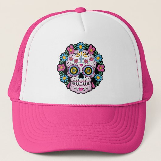 Dia de los Muertos Sugar Skull Trucker Pet (Voorkant)