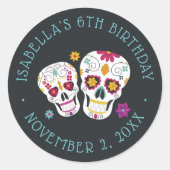 Dia de los Muertos Sugar Skulls Birthday Party Ronde Sticker (Voorkant)