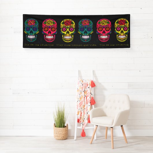 Día de los Muertos Sugar Skulls Custom Text Spandoek (Insitu)