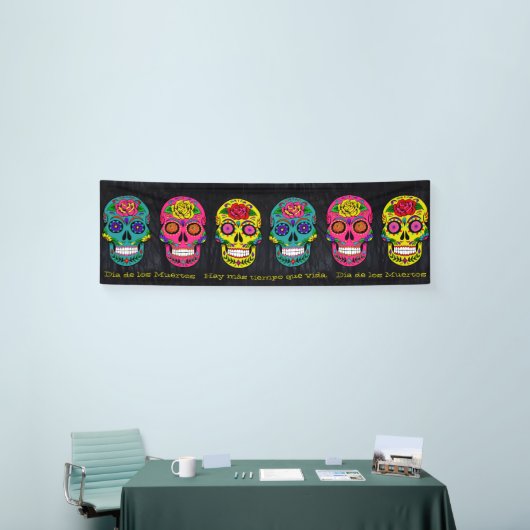 Día de los Muertos Sugar Skulls Custom Text Spandoek (Beurs)