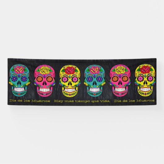 Día de los Muertos Sugar Skulls Custom Text Spandoek (Horizontaal)