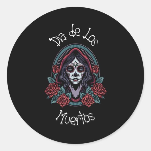 Dia de los Muertos - Sugar Snoep Skull Ronde Sticker (Voorkant)