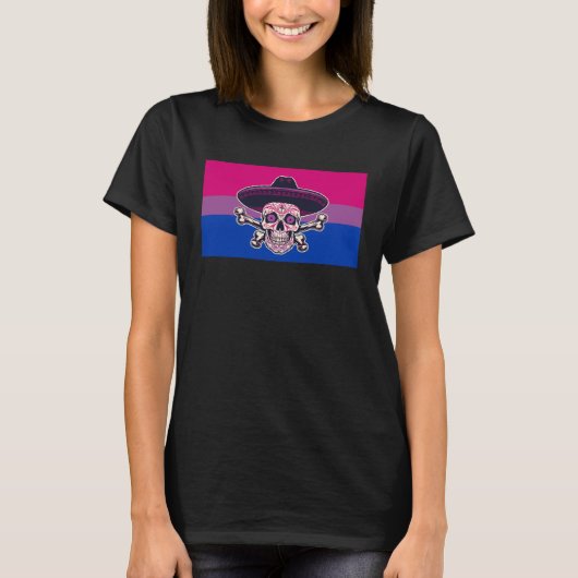 Dia De Los Muertos Suiker Schedel Biseksuele Pride T-shirt (Voorkant)