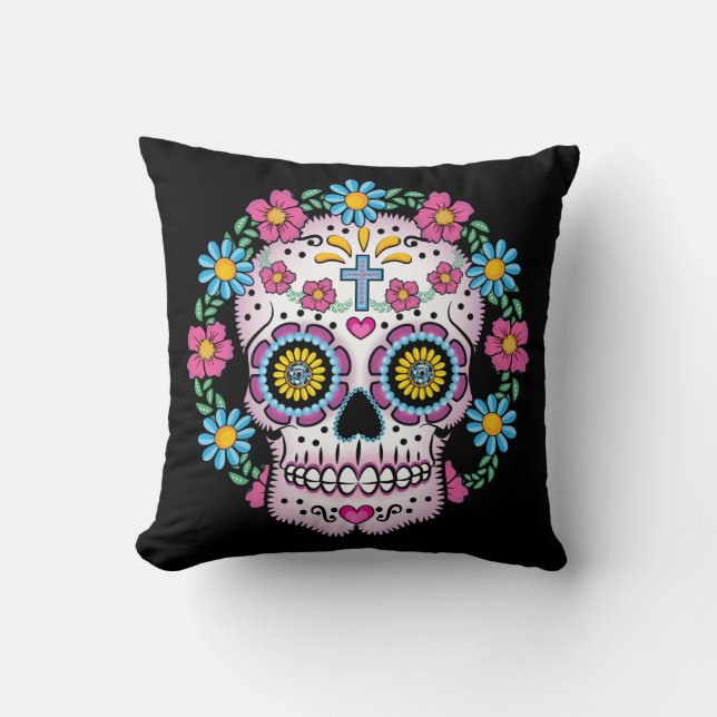 Dia de los Muertos Suiker Schedel Kussen (Voorkant)