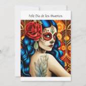 Día de los Muertos Suiker Schedel Vrouw Rode Roos Feestdagenkaart (Voorkant)